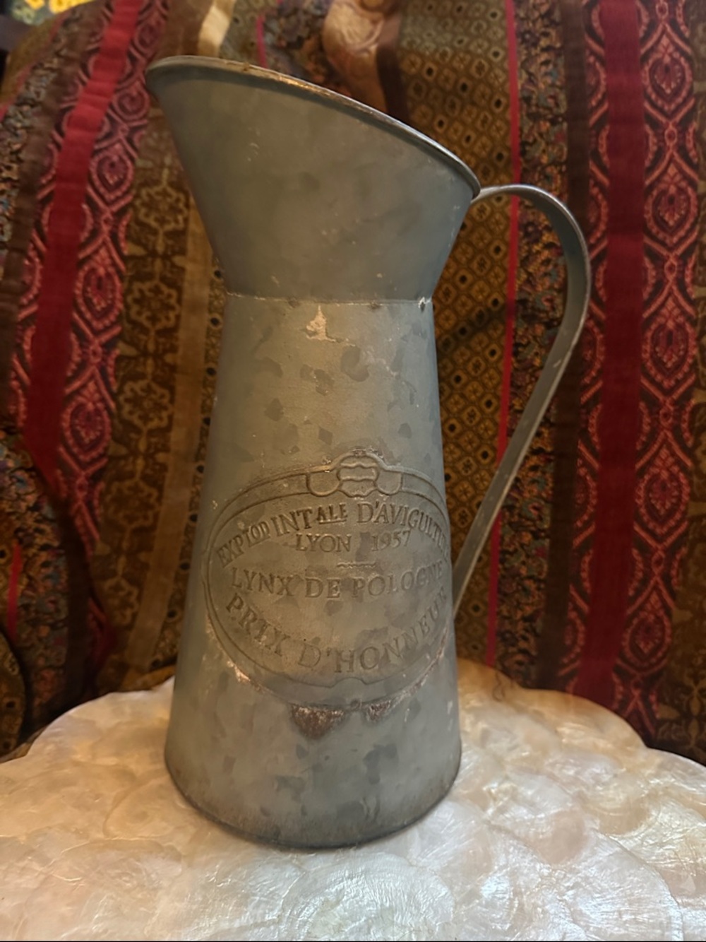 Snappy Chic Galvanized Metal Watering Can/ Vase with Embossed French Logo